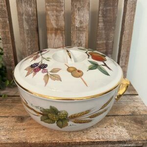 Vintage Royal Worcester Evesham Gold Fine Porcelain Oval Lidded Casserole